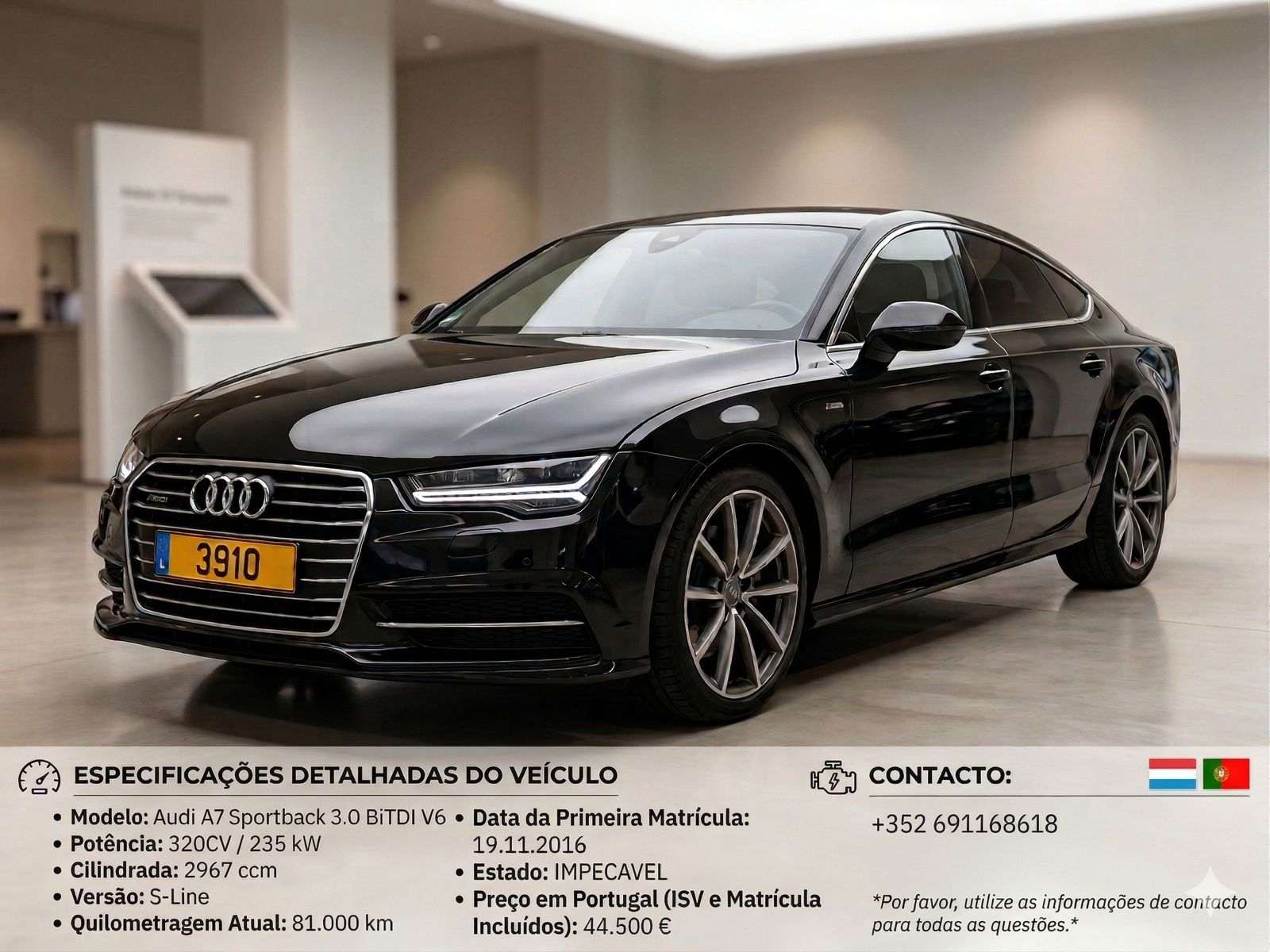 Audi A7 Sportback 3.0 BiTDI V6 S-Line em estado impecável